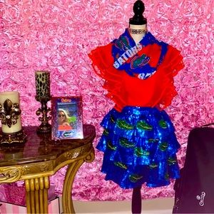 QUEEN OF SPARKLES QOS Blue Tiered Sequin Skort with Gators size xl